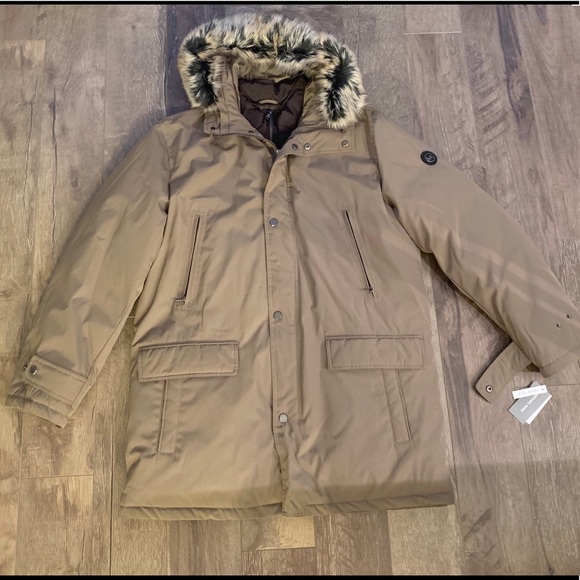 michael kors parka mens brown